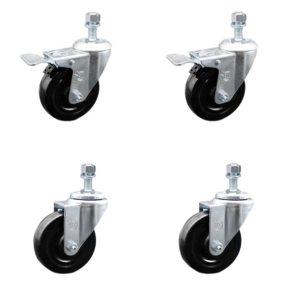 Service Caster 4 Inch SS Hard Rubber Swivel 1/2 Inch Threaded Stem Caster Total Lock Brake, 2PK SCC-SSTSTTL20S414-HRS-121315-2-S2 - main